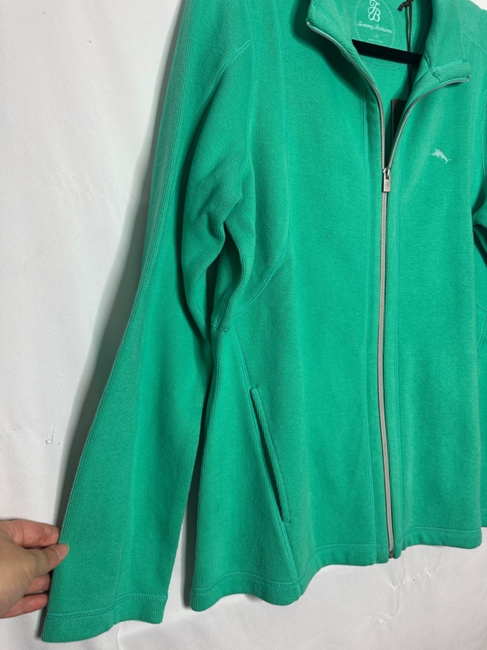 TOMMY BAHAMA | Cotton Brushed Rib Full Zip Sweater Green Women's Size L - Picture 2 of 6